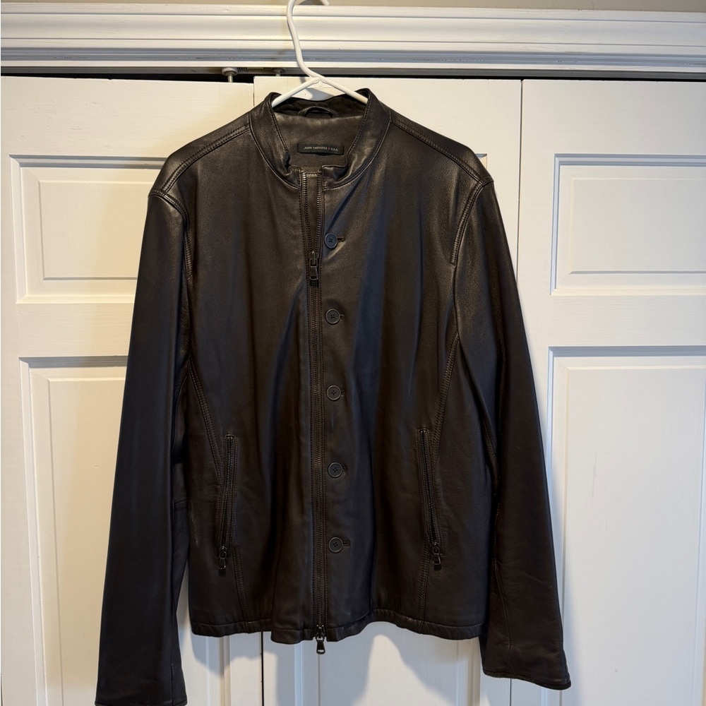 John Varvatos Brown Leather Moto Jacket